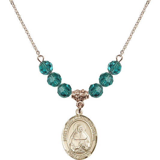 14kt Gold Filled Saint Marie Magdalen Postel Birthstone Necklace with Zircon Beads - 8294
