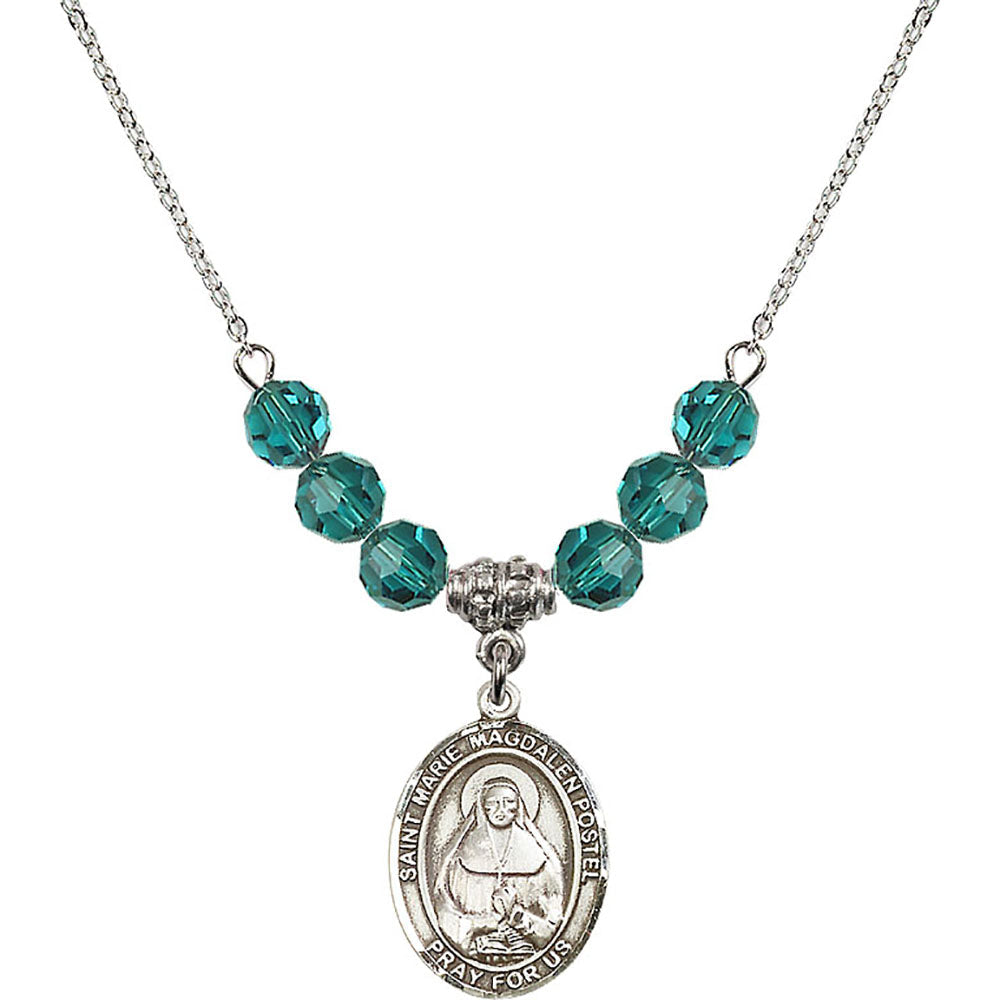 Sterling Silver Saint Marie Magdalen Postel Birthstone Necklace with Zircon Beads - 8294