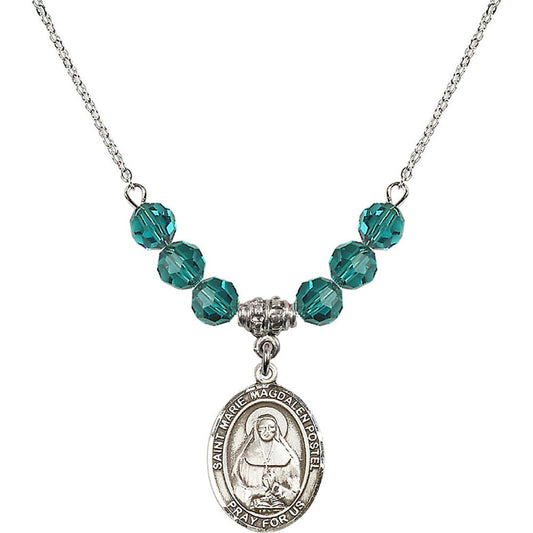 Sterling Silver Saint Marie Magdalen Postel Birthstone Necklace with Zircon Beads - 8294