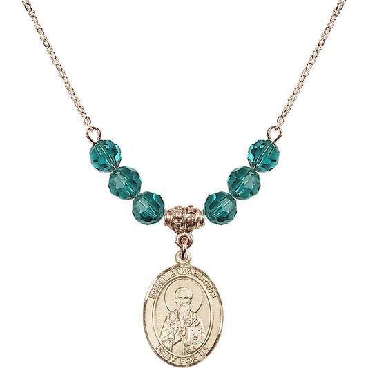 14kt Gold Filled Saint Athanasius Birthstone Necklace with Zircon Beads - 8296
