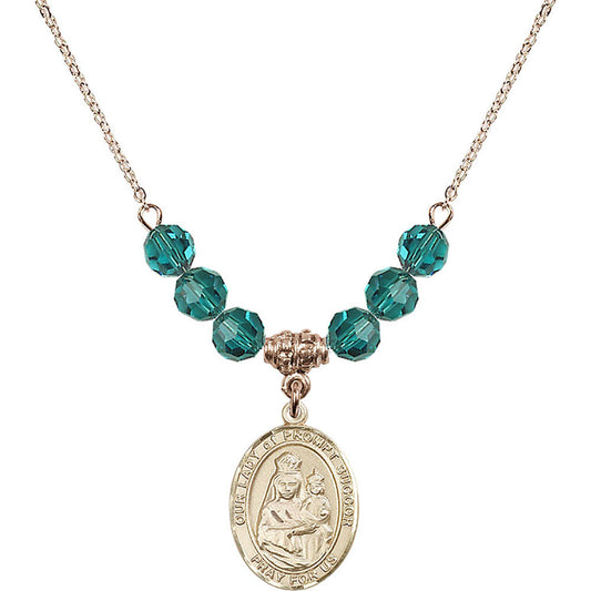 14kt Gold Filled Our Lady of Prompt Succor Birthstone Necklace with Zircon Beads - 8299