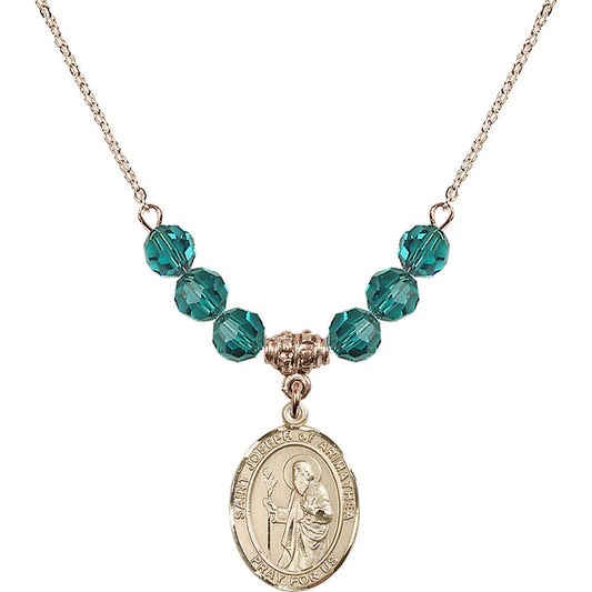 14kt Gold Filled Saint Joseph of Arimathea Birthstone Necklace with Zircon Beads - 8300