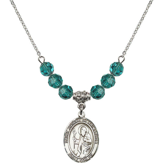 Sterling Silver Saint Joseph of Arimathea Birthstone Necklace with Zircon Beads - 8300