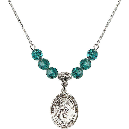 Sterling Silver Saint Margaret of Cortona Birthstone Necklace with Zircon Beads - 8301