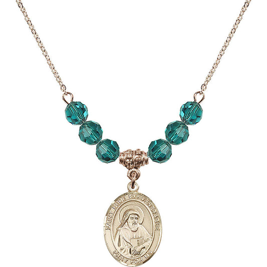 14kt Gold Filled Saint Bede the Venerable Birthstone Necklace with Zircon Beads - 8302
