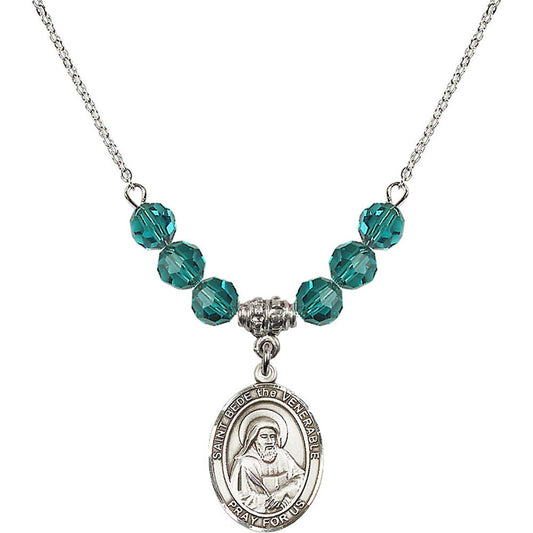 Sterling Silver Saint Bede the Venerable Birthstone Necklace with Zircon Beads - 8302