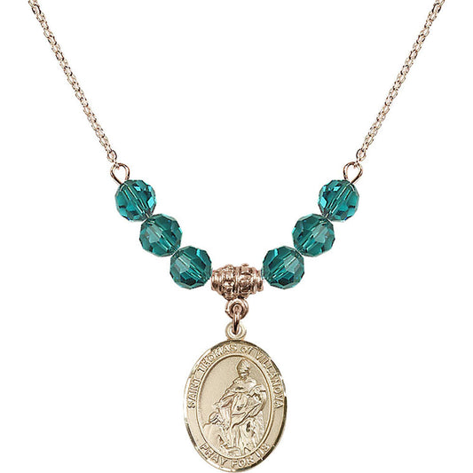14kt Gold Filled Saint Thomas of Villanova Birthstone Necklace with Zircon Beads - 8304