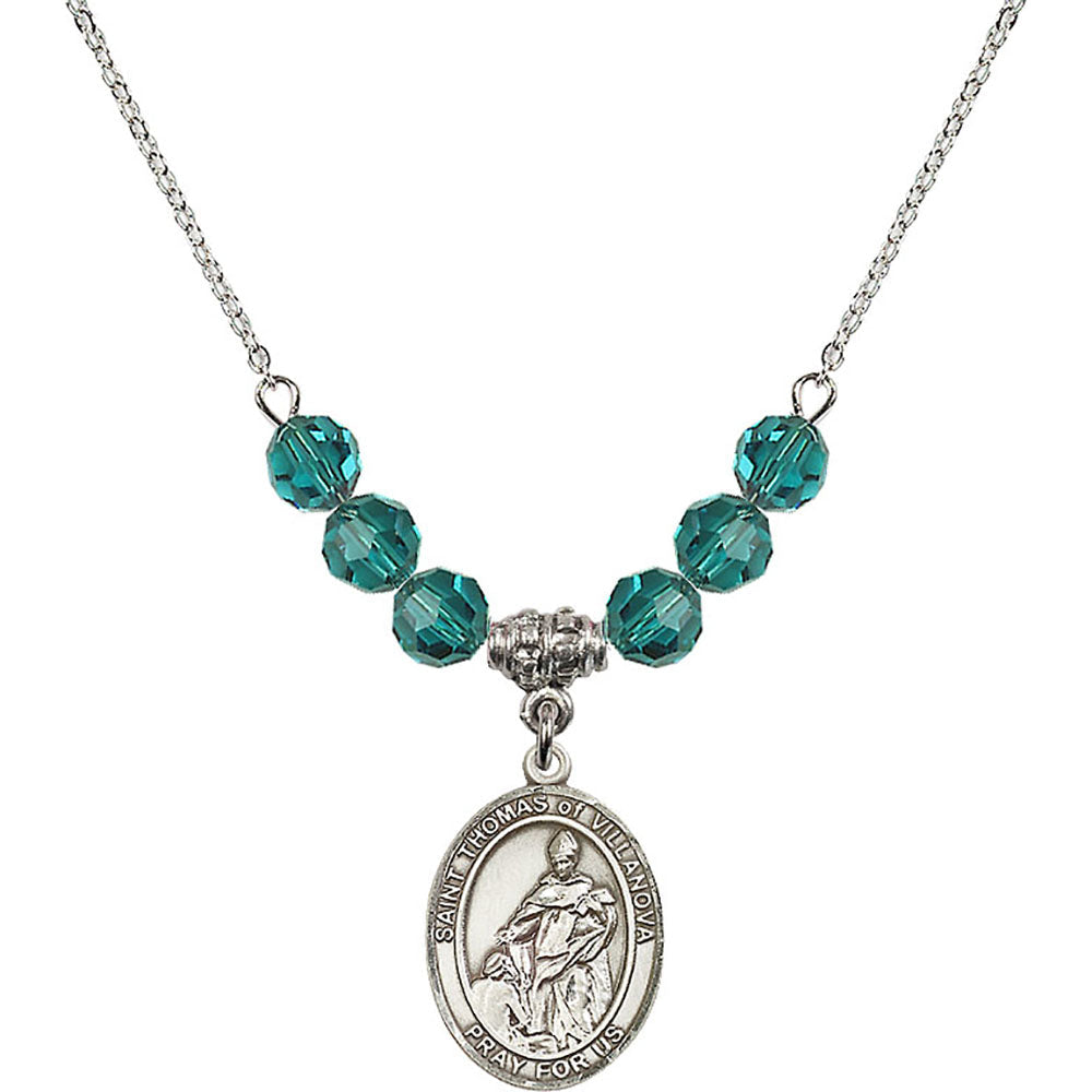 Sterling Silver Saint Thomas of Villanova Birthstone Necklace with Zircon Beads - 8304