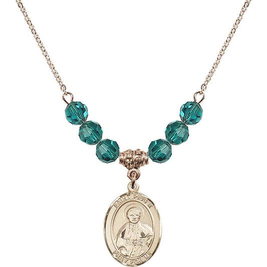 14kt Gold Filled Saint Pius X Birthstone Necklace with Zircon Beads - 8305