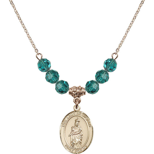 14kt Gold Filled Our Lady of Victory Birthstone Necklace with Zircon Beads - 8306