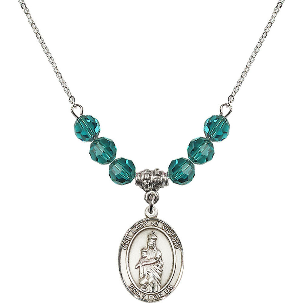 Sterling Silver Our Lady of Victory Birthstone Necklace with Zircon Beads - 8306