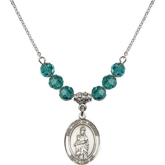 Sterling Silver Our Lady of Victory Birthstone Necklace with Zircon Beads - 8306