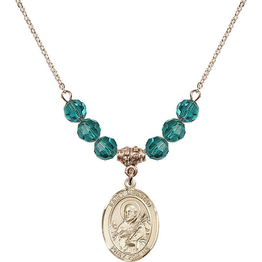 14kt Gold Filled Saint Meinrad of Einsiedeln Birthstone Necklace with Zircon Beads - 8307