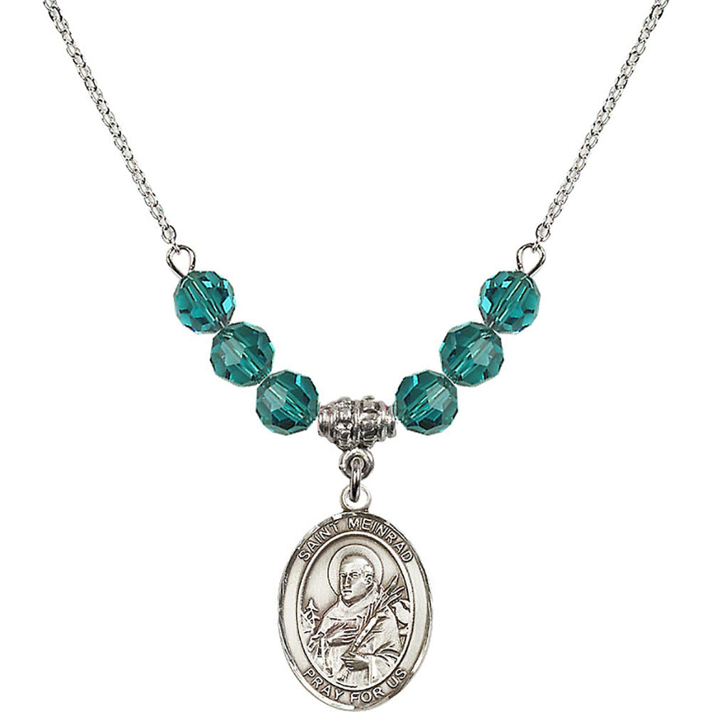 Sterling Silver Saint Meinrad of Einsiedeln Birthstone Necklace with Zircon Beads - 8307