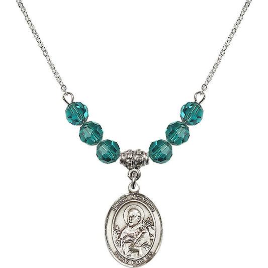 Sterling Silver Saint Meinrad of Einsiedeln Birthstone Necklace with Zircon Beads - 8307