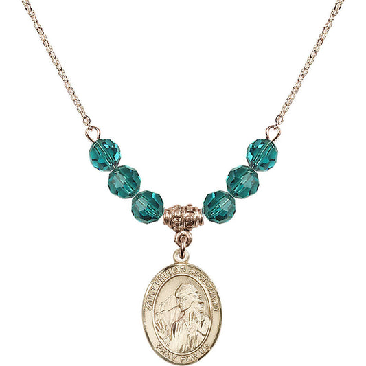 14kt Gold Filled Saint Finnian of Clonard Birthstone Necklace with Zircon Beads - 8308
