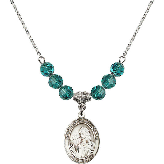 Sterling Silver Saint Finnian of Clonard Birthstone Necklace with Zircon Beads - 8308