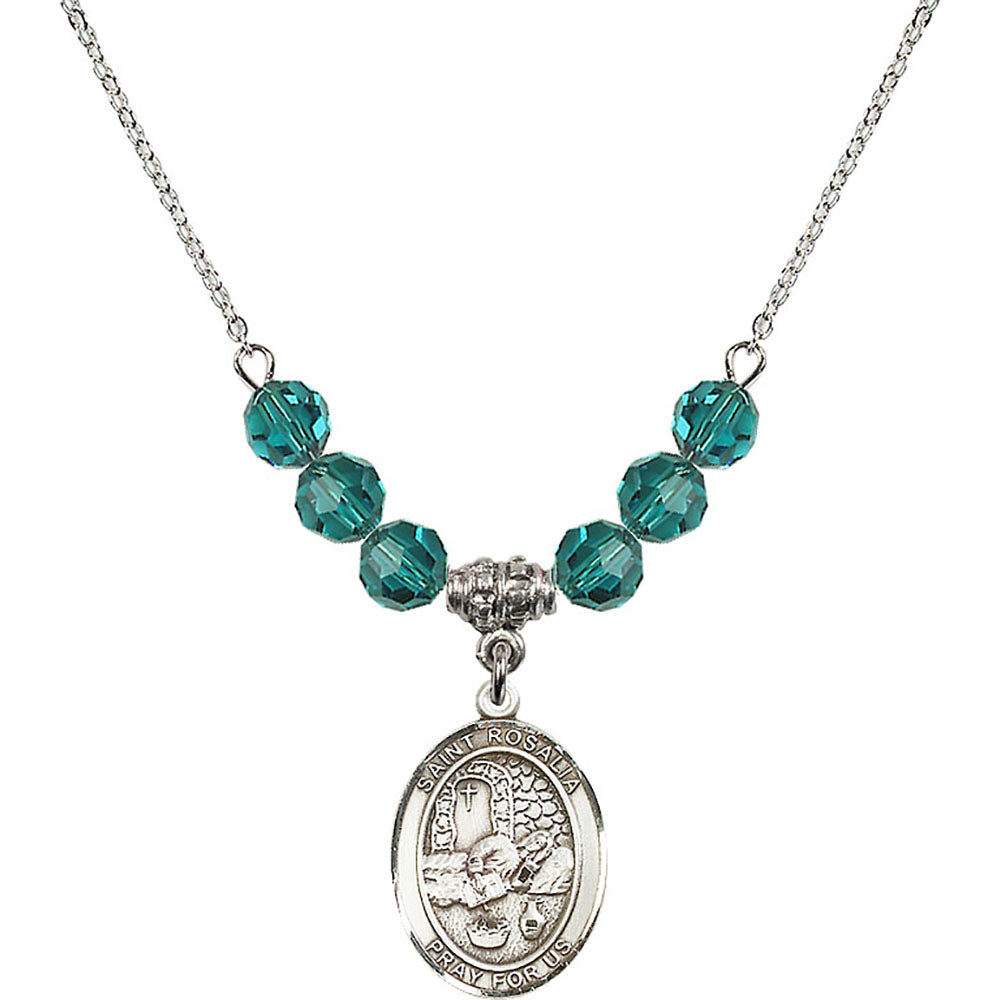Sterling Silver Saint Rosalia Birthstone Necklace with Zircon Beads - 8309