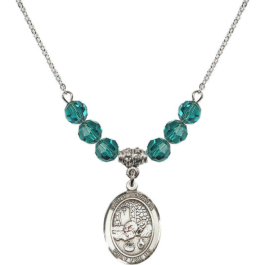 Sterling Silver Saint Rosalia Birthstone Necklace with Zircon Beads - 8309