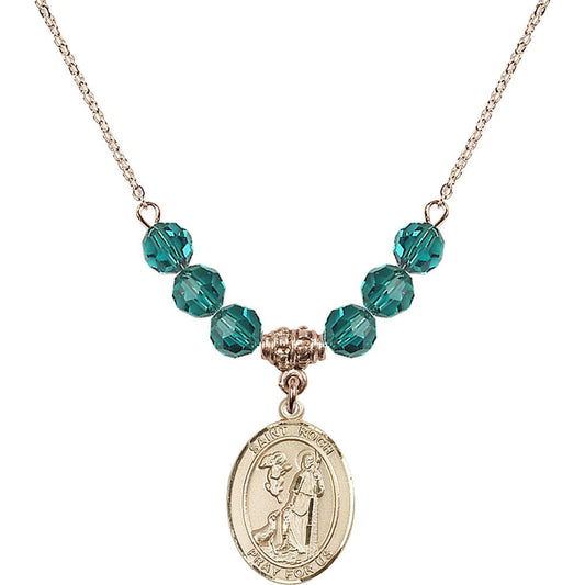 14kt Gold Filled Saint Roch Birthstone Necklace with Zircon Beads - 8310