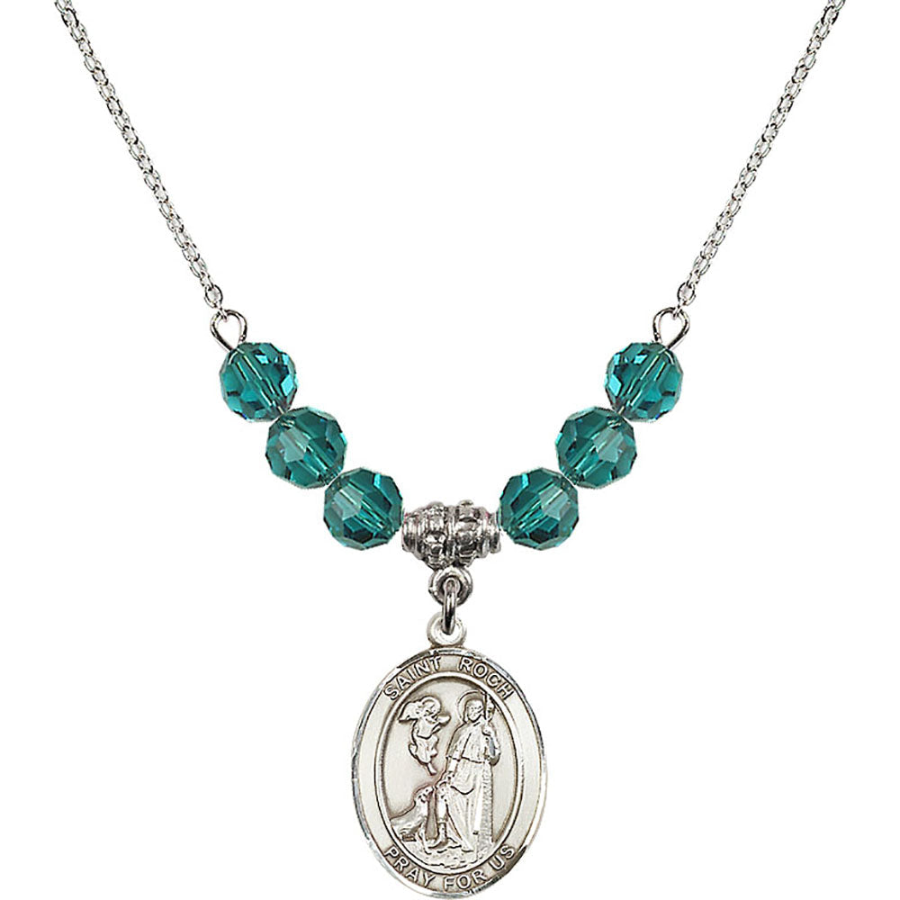 Sterling Silver Saint Roch Birthstone Necklace with Zircon Beads - 8310