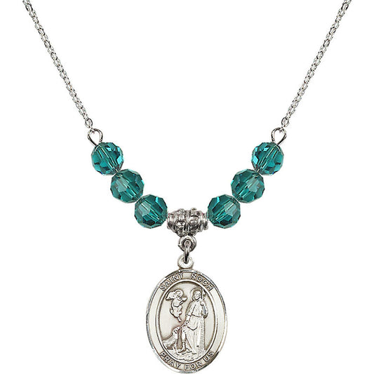 Sterling Silver Saint Roch Birthstone Necklace with Zircon Beads - 8310