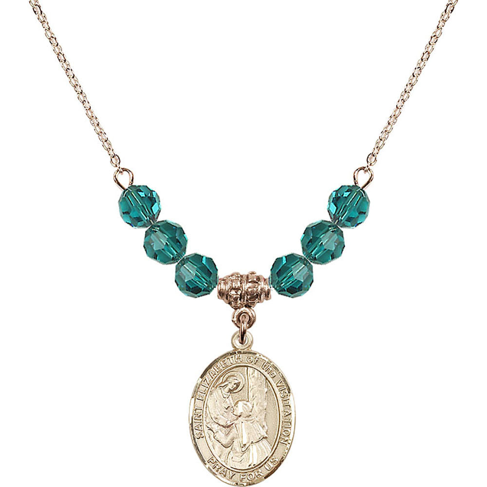14kt Gold Filled Saint Elizabeth of the Visitation Birthstone Necklace with Zircon Beads - 8311