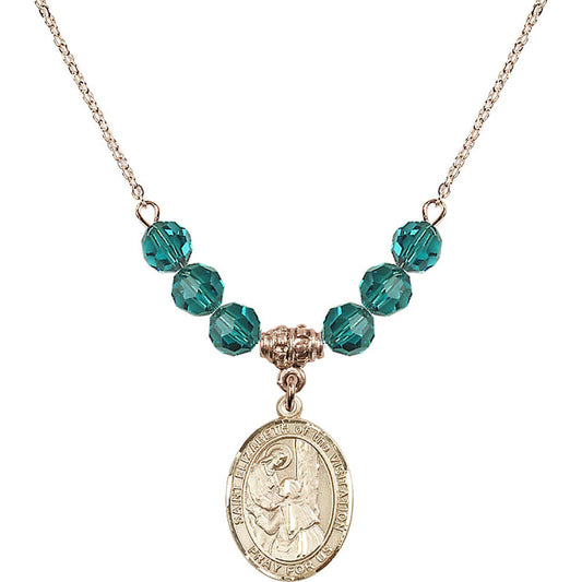 14kt Gold Filled Saint Elizabeth of the Visitation Birthstone Necklace with Zircon Beads - 8311