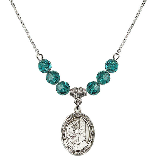Sterling Silver Saint Elizabeth of the Visitation Birthstone Necklace with Zircon Beads - 8311