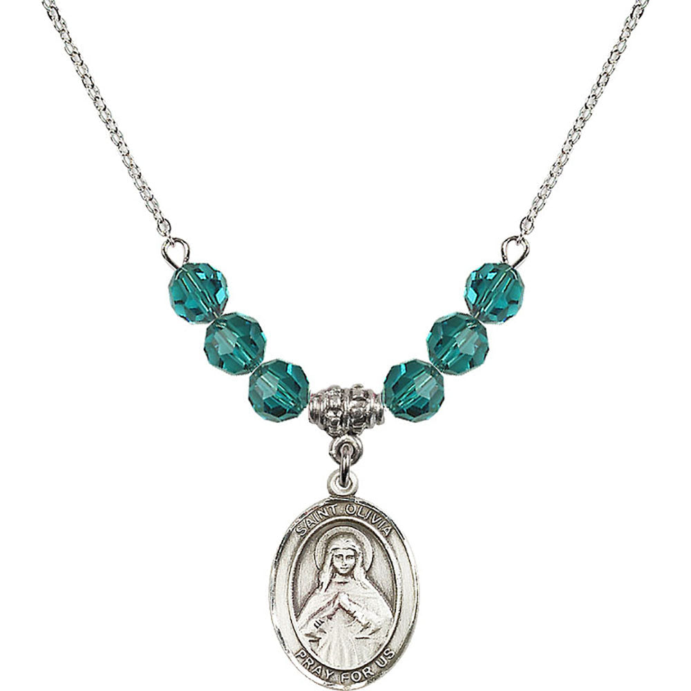 Sterling Silver Saint Olivia Birthstone Necklace with Zircon Beads - 8312