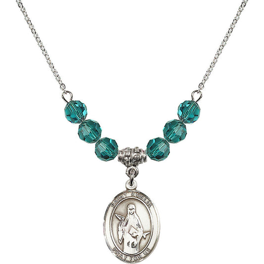 Sterling Silver Saint Amelia Birthstone Necklace with Zircon Beads - 8313