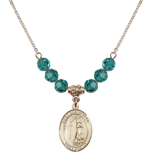 14kt Gold Filled Saint Zoe of Rome Birthstone Necklace with Zircon Beads - 8314