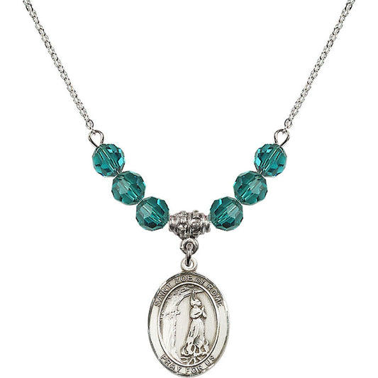 Sterling Silver Saint Zoe of Rome Birthstone Necklace with Zircon Beads - 8314