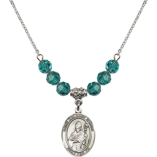 Sterling Silver Saint Malachy O'More Birthstone Necklace with Zircon Beads - 8316