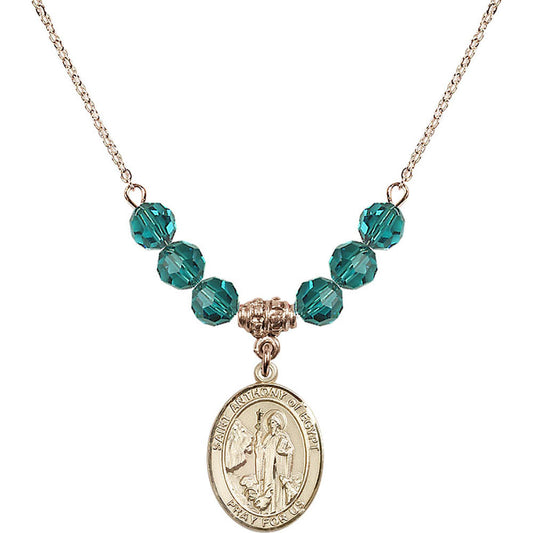 14kt Gold Filled Saint Anthony of Egypt Birthstone Necklace with Zircon Beads - 8317