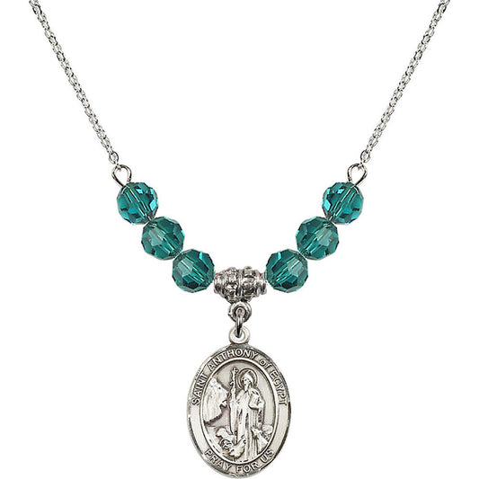 Sterling Silver Saint Anthony of Egypt Birthstone Necklace with Zircon Beads - 8317