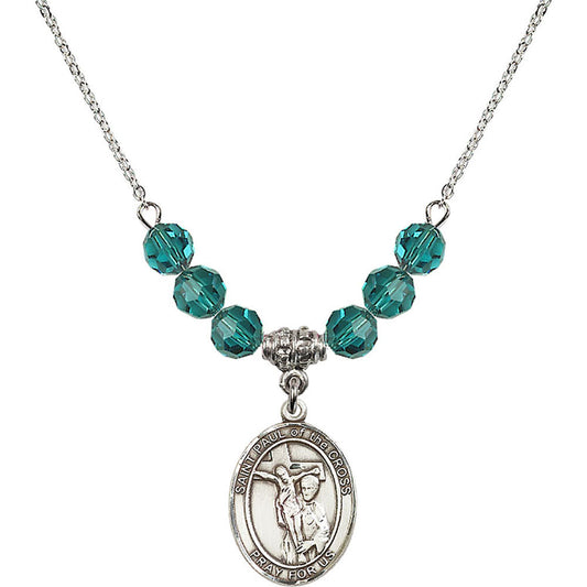 Sterling Silver Saint Paul of the Cross Birthstone Necklace with Zircon Beads - 8318