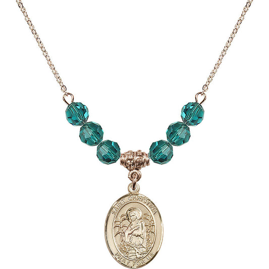 14kt Gold Filled Saint Christina the Astonishing Birthstone Necklace with Zircon Beads - 8320