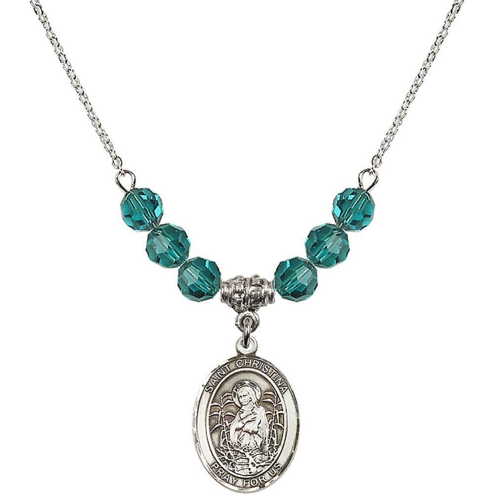 Sterling Silver Saint Christina the Astonishing Birthstone Necklace with Zircon Beads - 8320