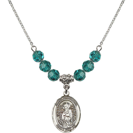 Sterling Silver Saint Christina the Astonishing Birthstone Necklace with Zircon Beads - 8320