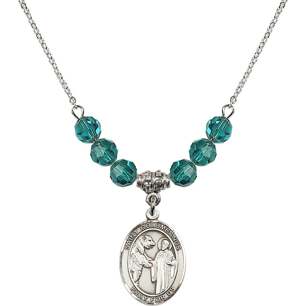Sterling Silver Saint Columbanus Birthstone Necklace with Zircon Beads - 8321