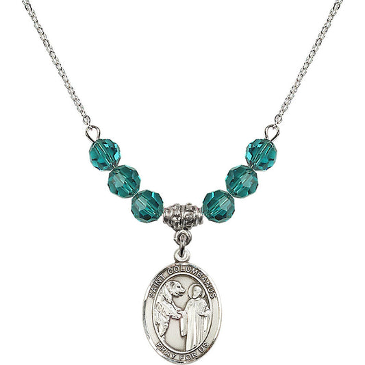 Sterling Silver Saint Columbanus Birthstone Necklace with Zircon Beads - 8321