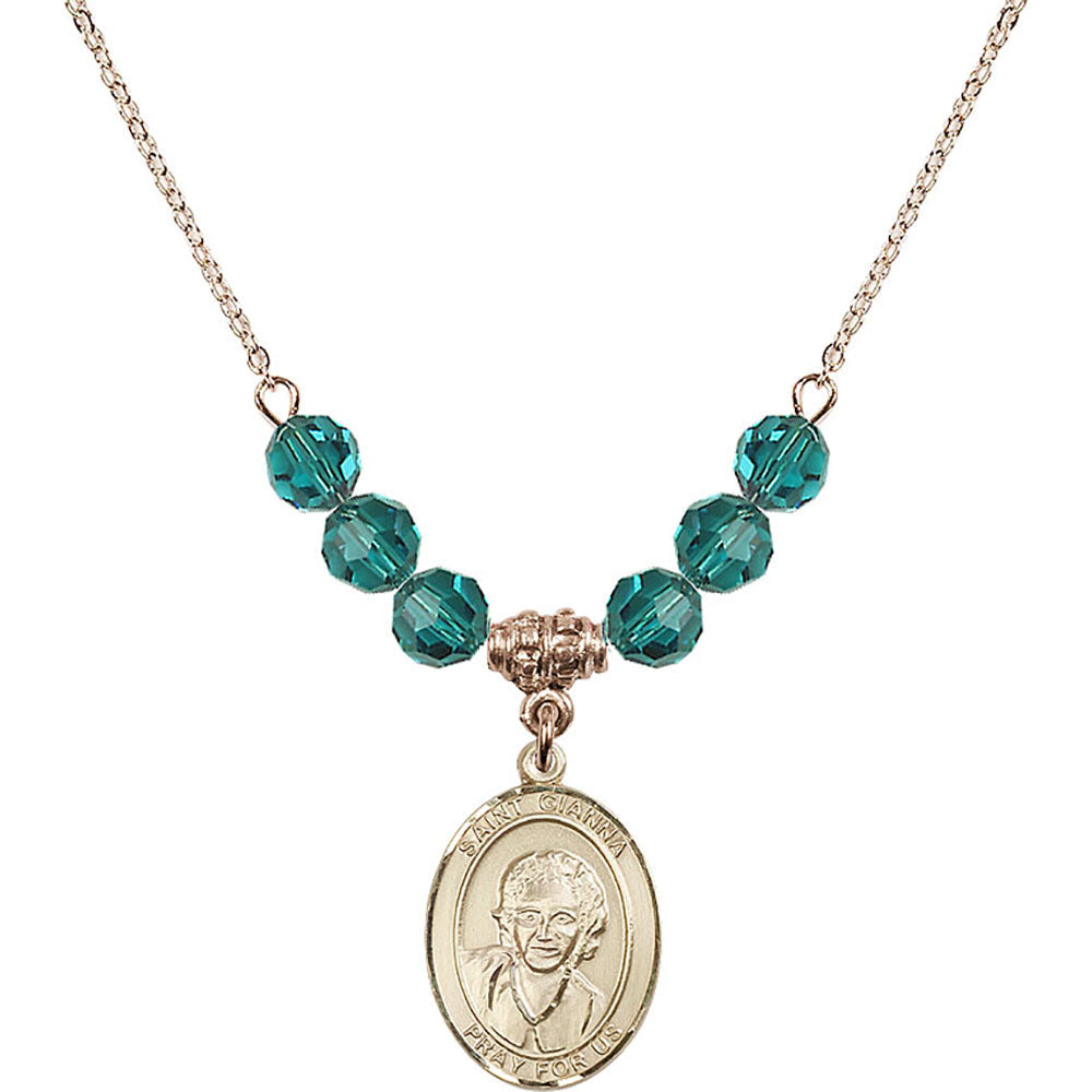 14kt Gold Filled Saint Gianna Beretta Molla Birthstone Necklace with Zircon Beads - 8322