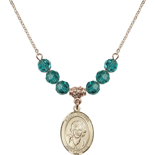 14kt Gold Filled Saint Gianna Beretta Molla Birthstone Necklace with Zircon Beads - 8322