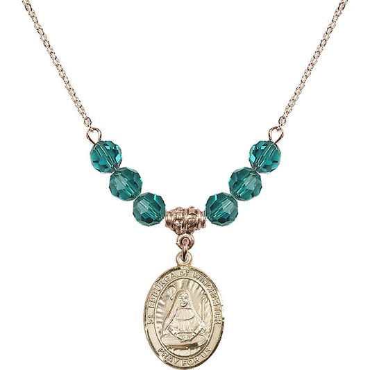 14kt Gold Filled Saint Edburga of Winchester Birthstone Necklace with Zircon Beads - 8324