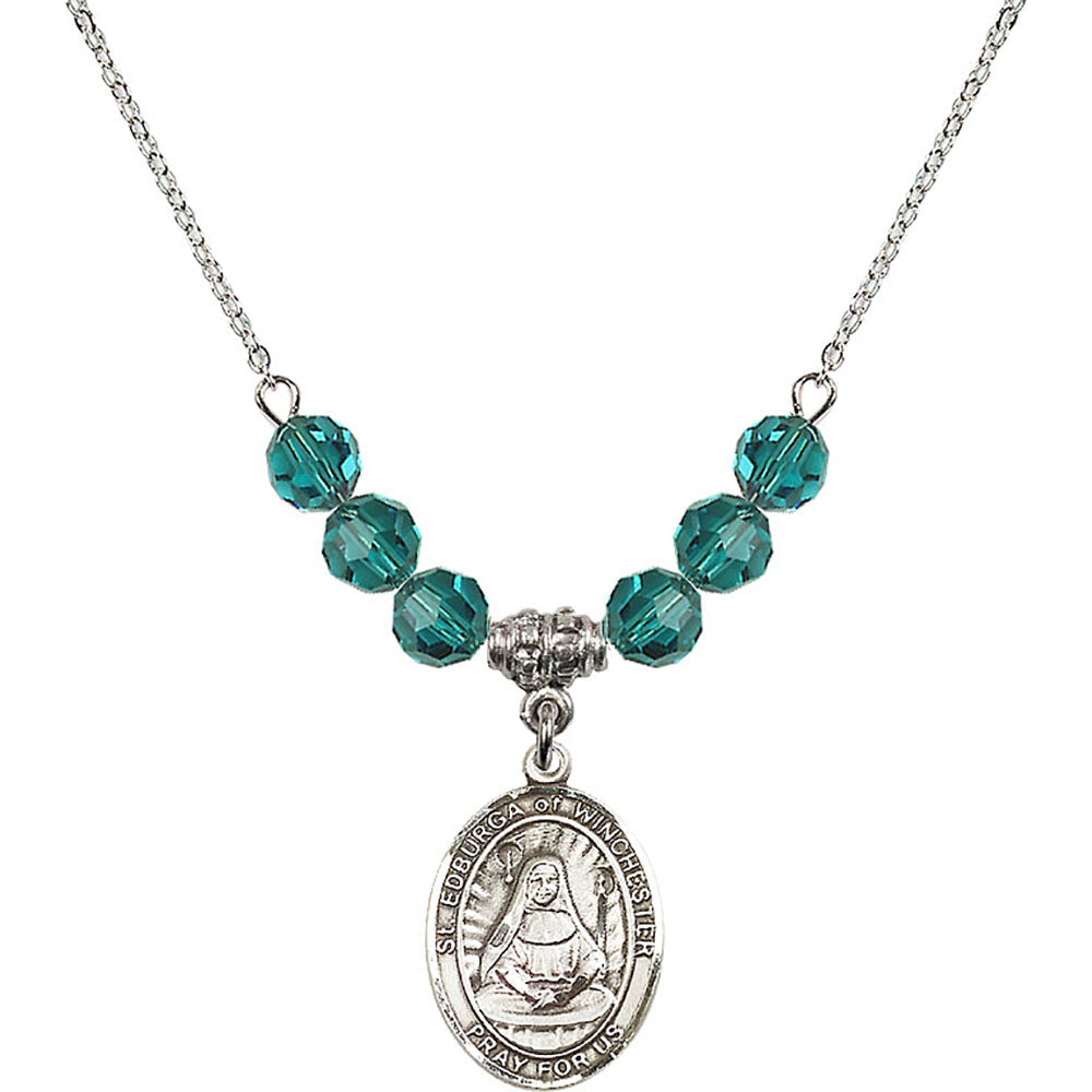 Sterling Silver Saint Edburga of Winchester Birthstone Necklace with Zircon Beads - 8324