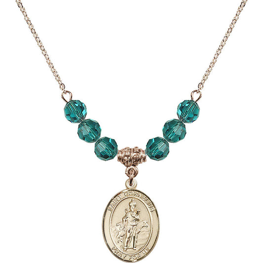14kt Gold Filled Saint Cornelius Birthstone Necklace with Zircon Beads - 8325