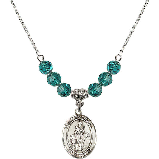 Sterling Silver Saint Cornelius Birthstone Necklace with Zircon Beads - 8325