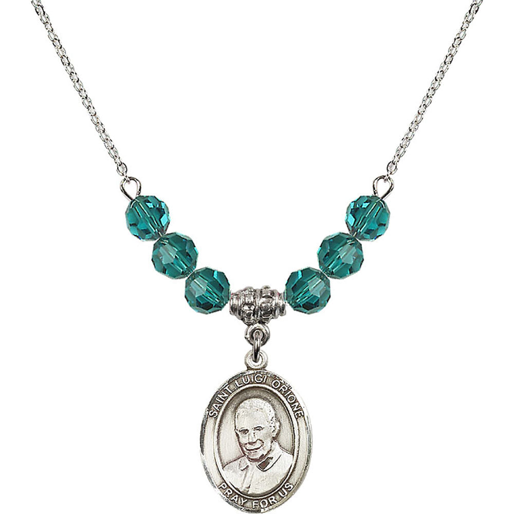 Sterling Silver Saint Luigi Orione Birthstone Necklace with Zircon Beads - 8326
