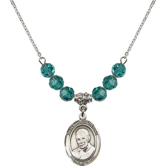 Sterling Silver Saint Luigi Orione Birthstone Necklace with Zircon Beads - 8326